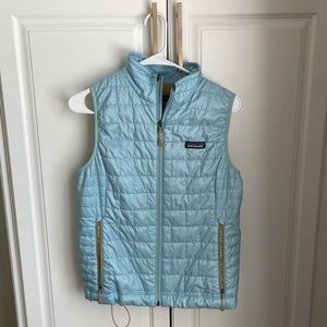 Patagonia Light Blue and Tan Light Puffy Vest SMALL